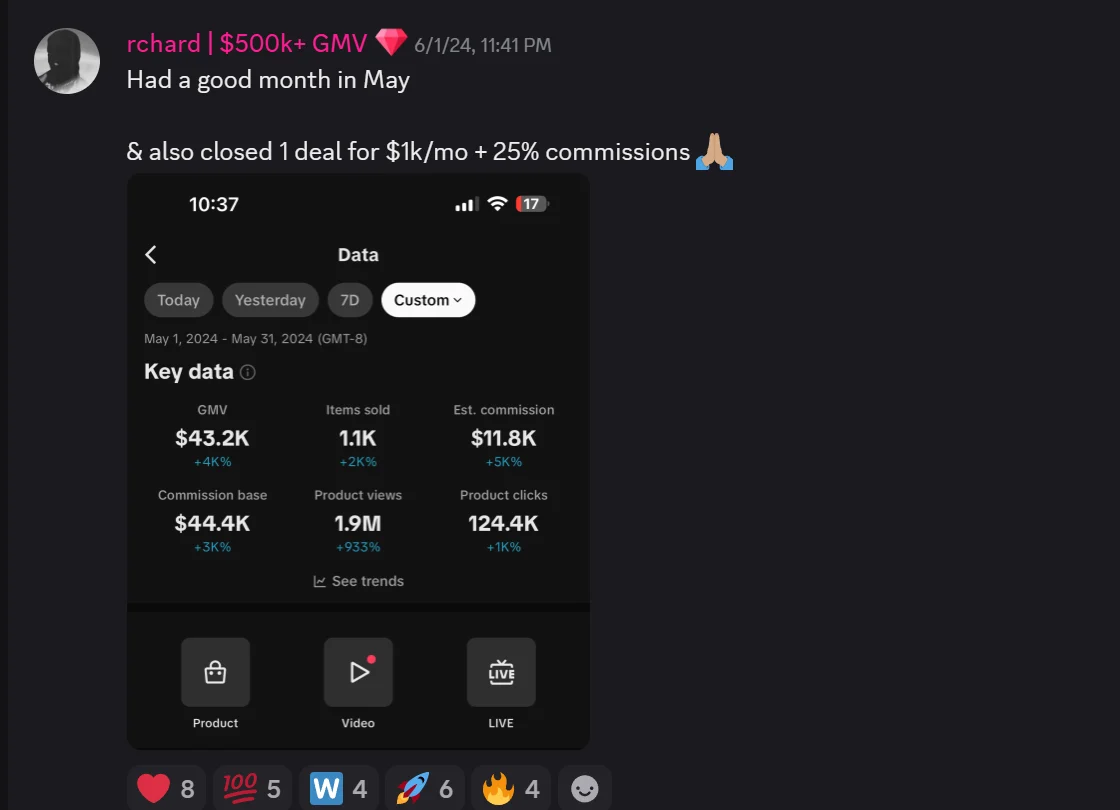 rchard | $500k+ GMV affiliate earnings screenshot