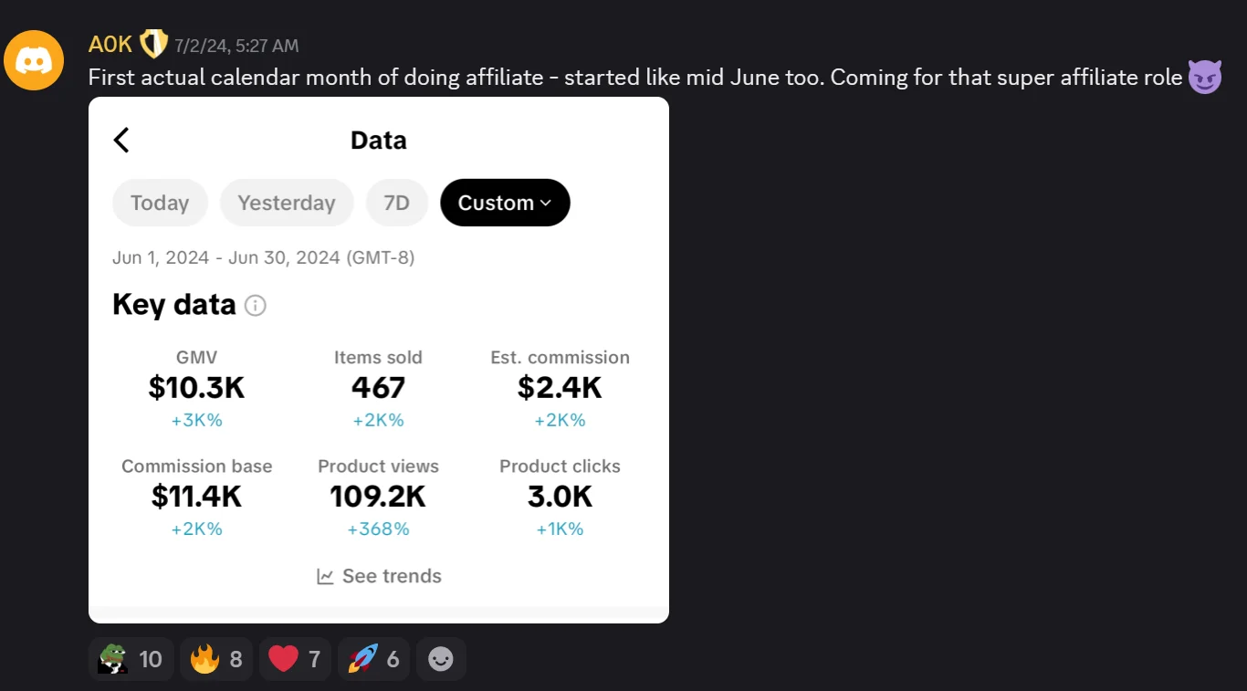 AOK affiliate earnings screenshot
