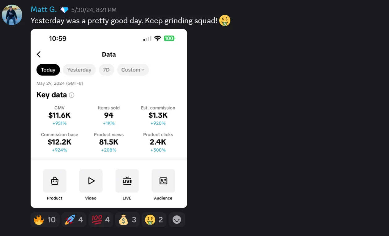 Matt G. affiliate earnings screenshot